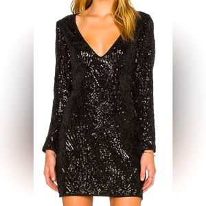 Black Sequin Mini Dress V Neck